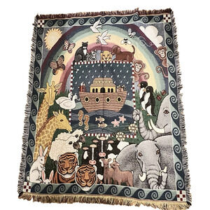 American Weavers Noah's Ark Tapestry Afghan Throw Blanket 46” X 58” Animals